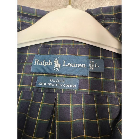 Ralph Lauren Blake Plaid Button Down Shirt Mens L Long Sleeve Cotton Green Navy - Picture 4 of 11